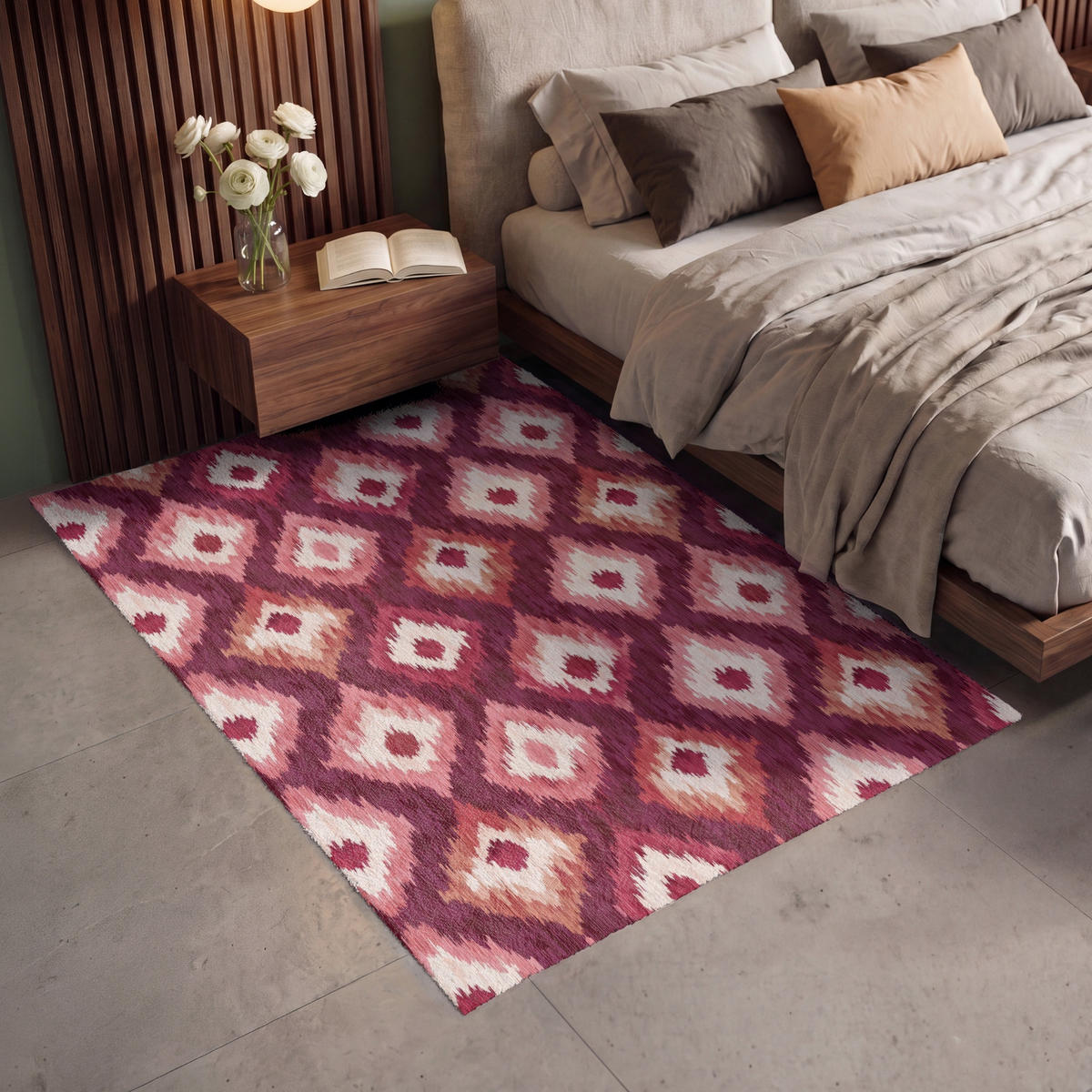 KOBERCE - Diamantové tvary - Ružová - Vzor - Textúra - 140x200 cm - bordová, textil/plast (140/0.4cm) - OnlyWow