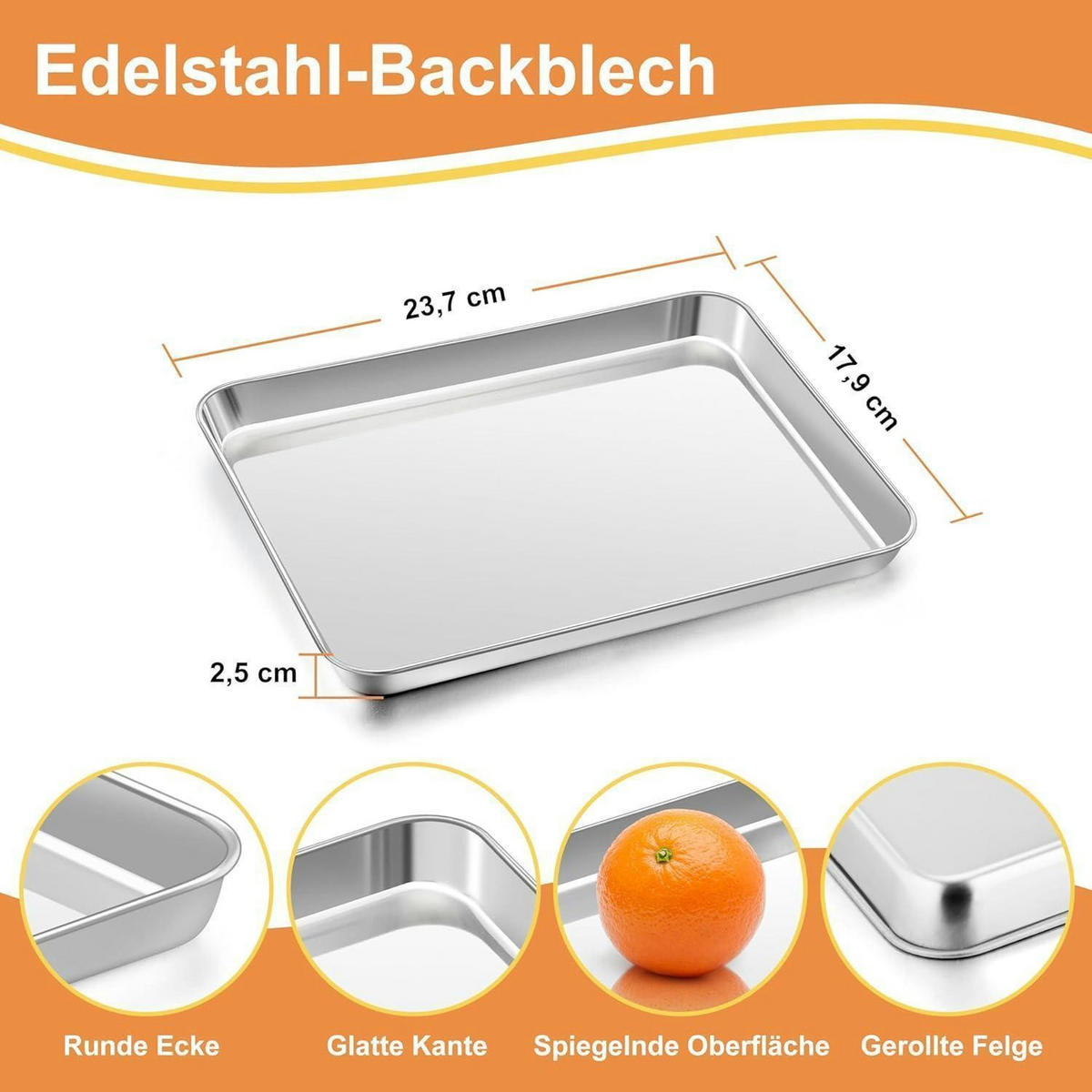 BACKBLECH mit Abkühlgitter Set 2-teilig Edelstahl 23,7 x 17,9 cm - Silberfarben, Metall (17.9/2.5/23.7cm)