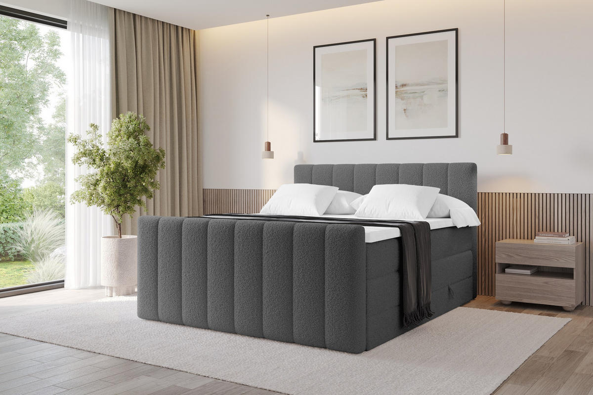 BOXSPRINGOVÁ POSTEL s matrací H3/H4 - OTTA-Z KING - 160x200 cm Šedá - šedobéžová, kompozitní dřevo (160/200cm) - ALTDECOR