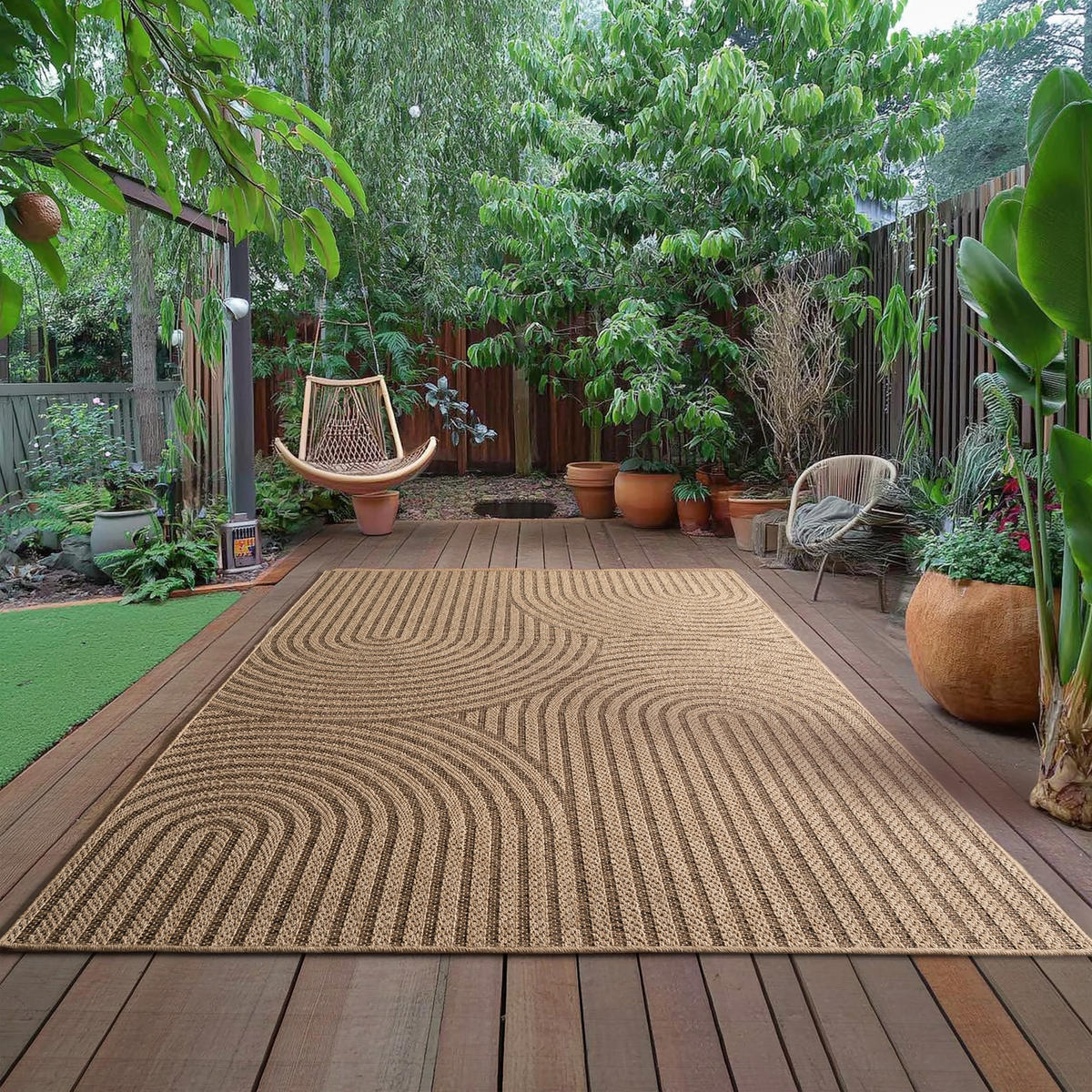 TEPPICH In-/Outdoor Jute-Optik Flachgewebe Grobe Linien Polypropylen Beige Rechteckig 240x340 - Beige, Textil (240/340cm) - KADIMA DESIGN
