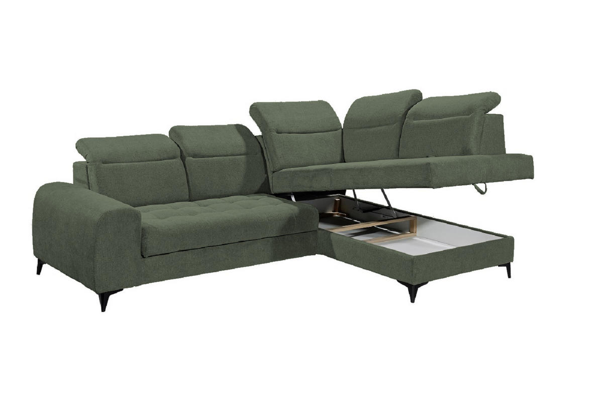 ECKSOFA mit elektrischer Sitztiefenverstellung - Grün, Kunststoff/Textil (200/282cm) - ed exciting design