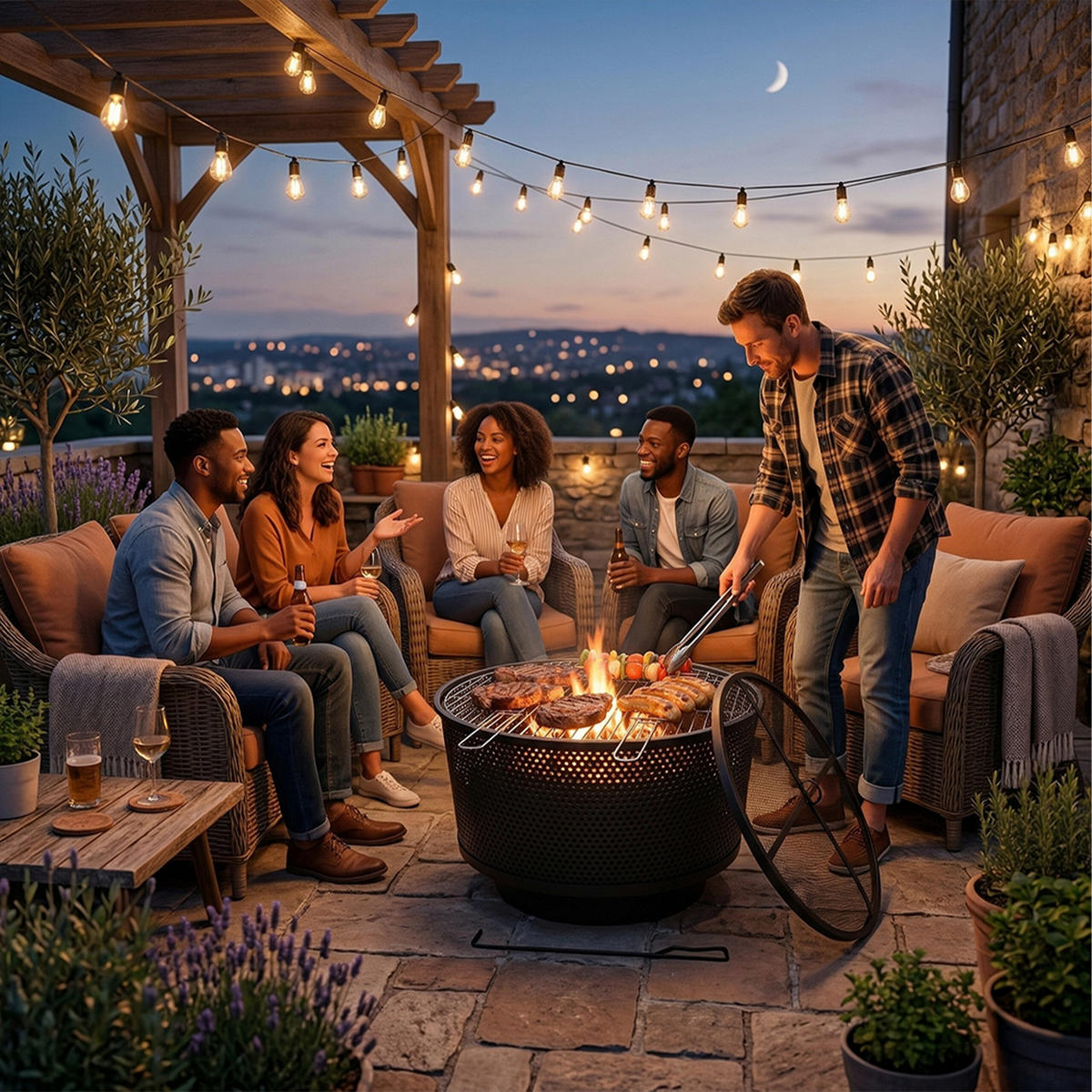 FEUERSCHALE - Schwarz, Metall (61/38/61cm) - Relaxdays