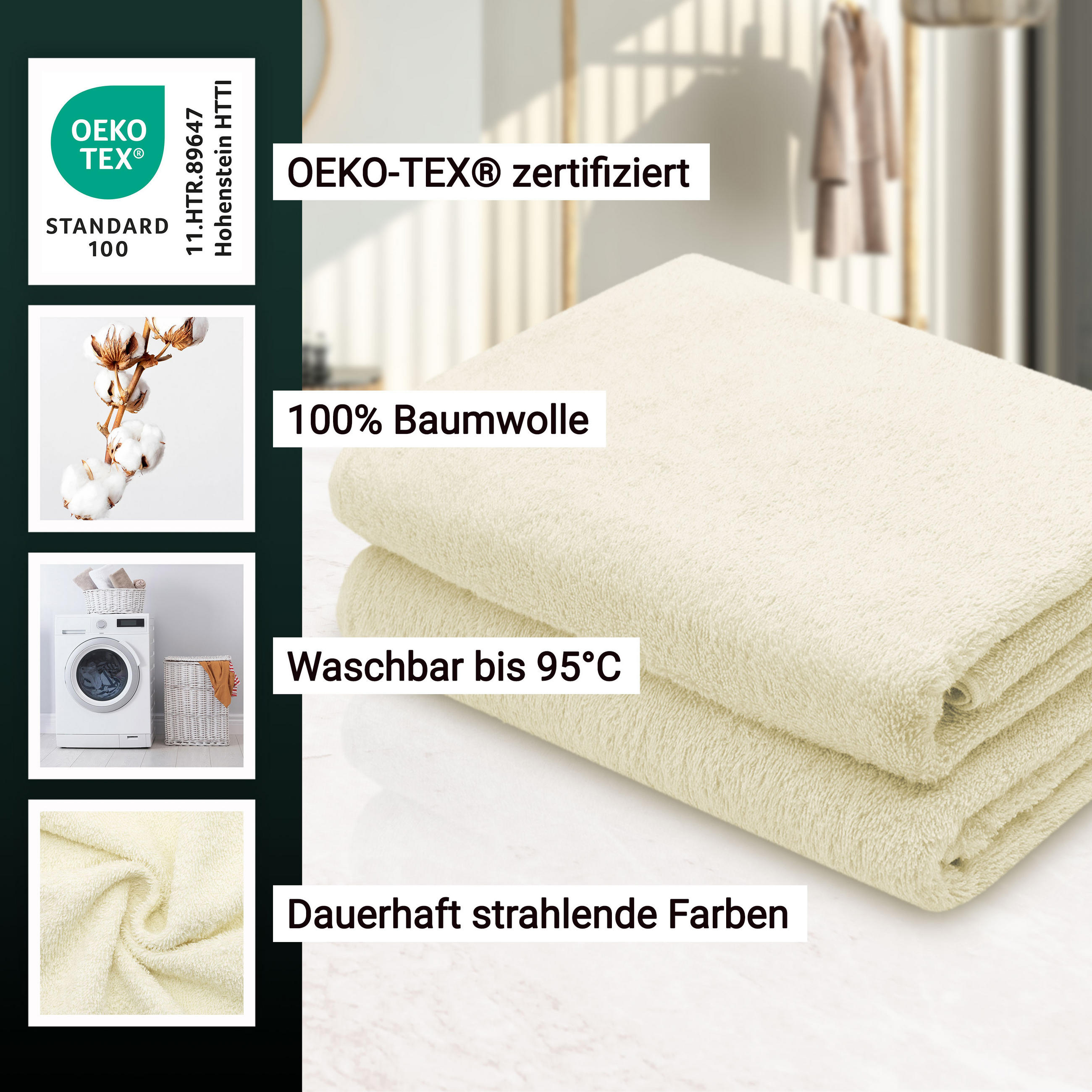 DUSCHTÜCHER, 2er-Set, 70x140 cm, 100% Baumwolle, Beige - Beige, Textil (70/140cm) - Zollner