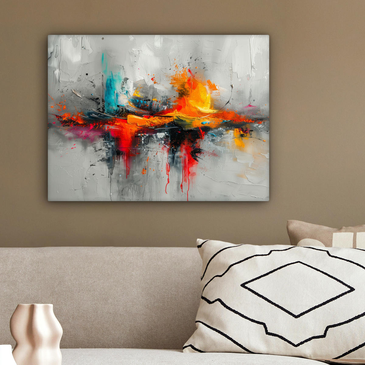 LEINWANDBILD Moderne Kunst - Orange - Grau - Abstrakt 40x30 cm - Hellgrau, Textil (40/30cm) - MuchoWow