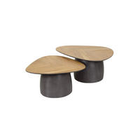 COUCHTISCH-SET LUJAN Braun Teakholz - Schwarz/Braun, Holz/Metall (90/75/40cm) - KAWOLA