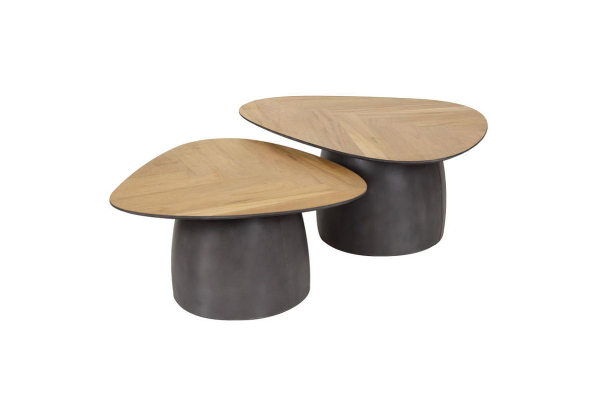 COUCHTISCH-SET LUJAN Braun Teakholz - Schwarz/Braun, Holz/Metall (90/75/40cm) - KAWOLA