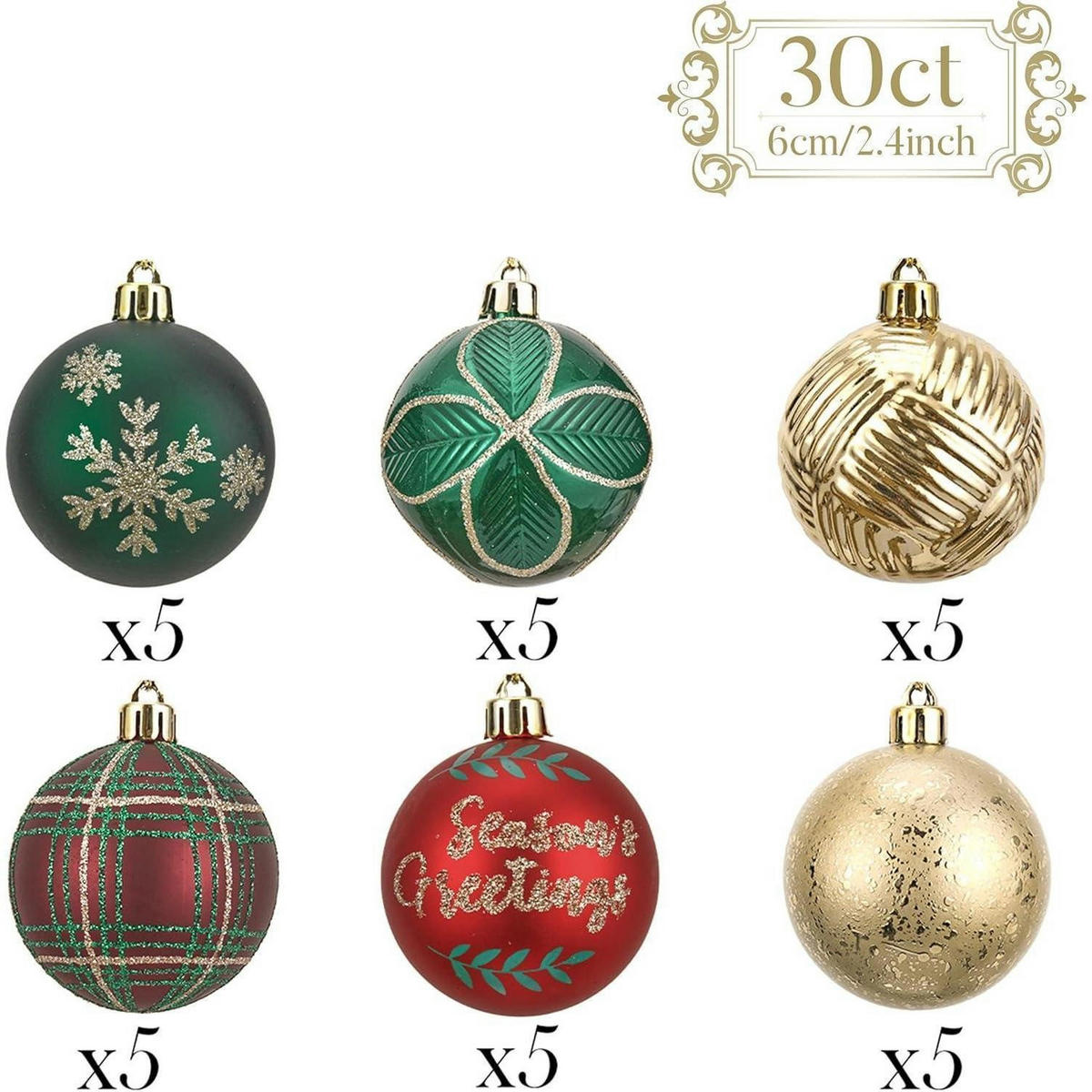 WEIHNACHTSKUGELN 30-teiliges Set 6 cm Kunststoff Rot Grün Gold - Multicolor, Kunststoff (6/6/6cm)