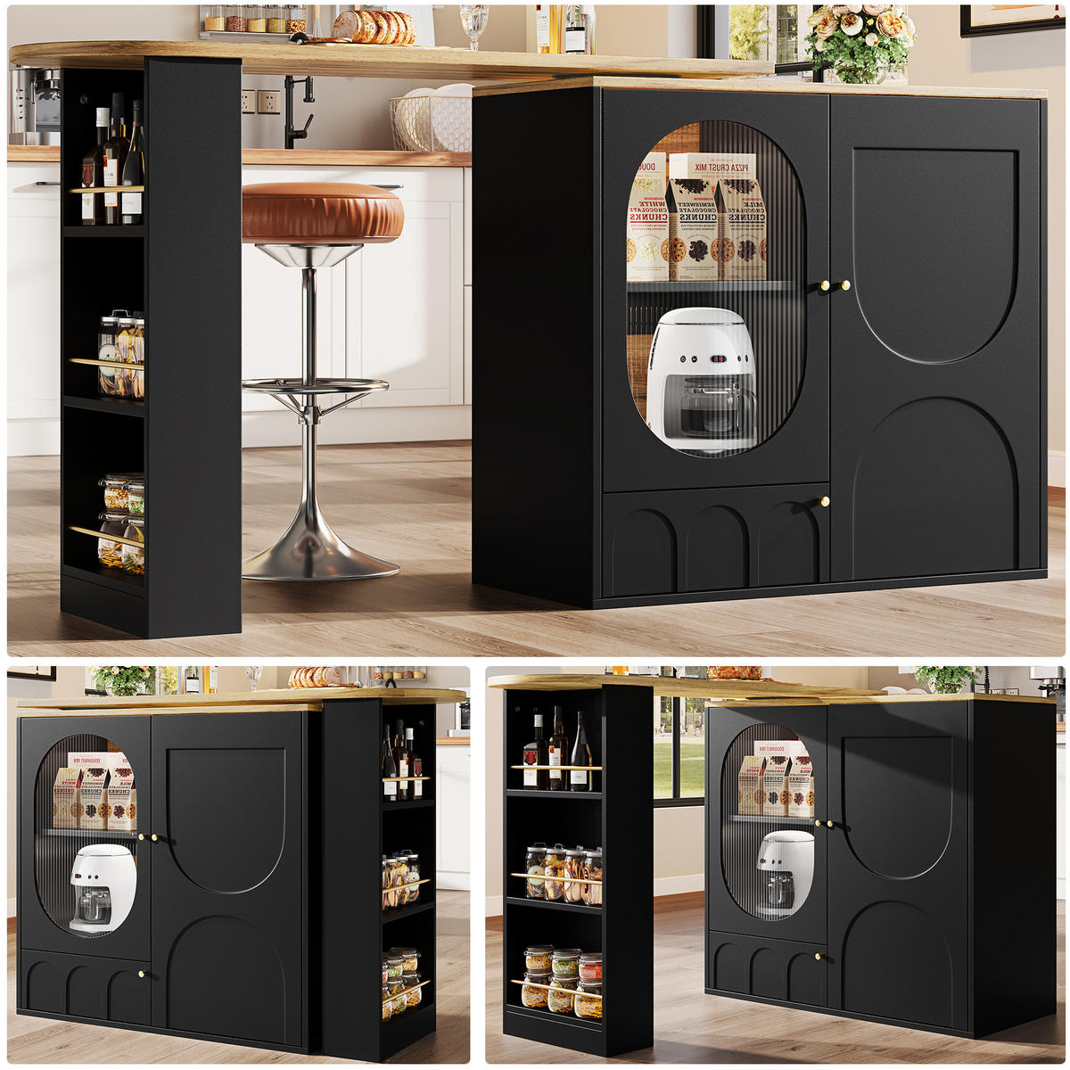 BARTISCH/KÜCHENINSEL aus MDF & Metall, 360° drehbar, 138/204/39/105 cm, Schwarz - Schwarz, Holzwerkstoff (39/105/138cm) - Redom