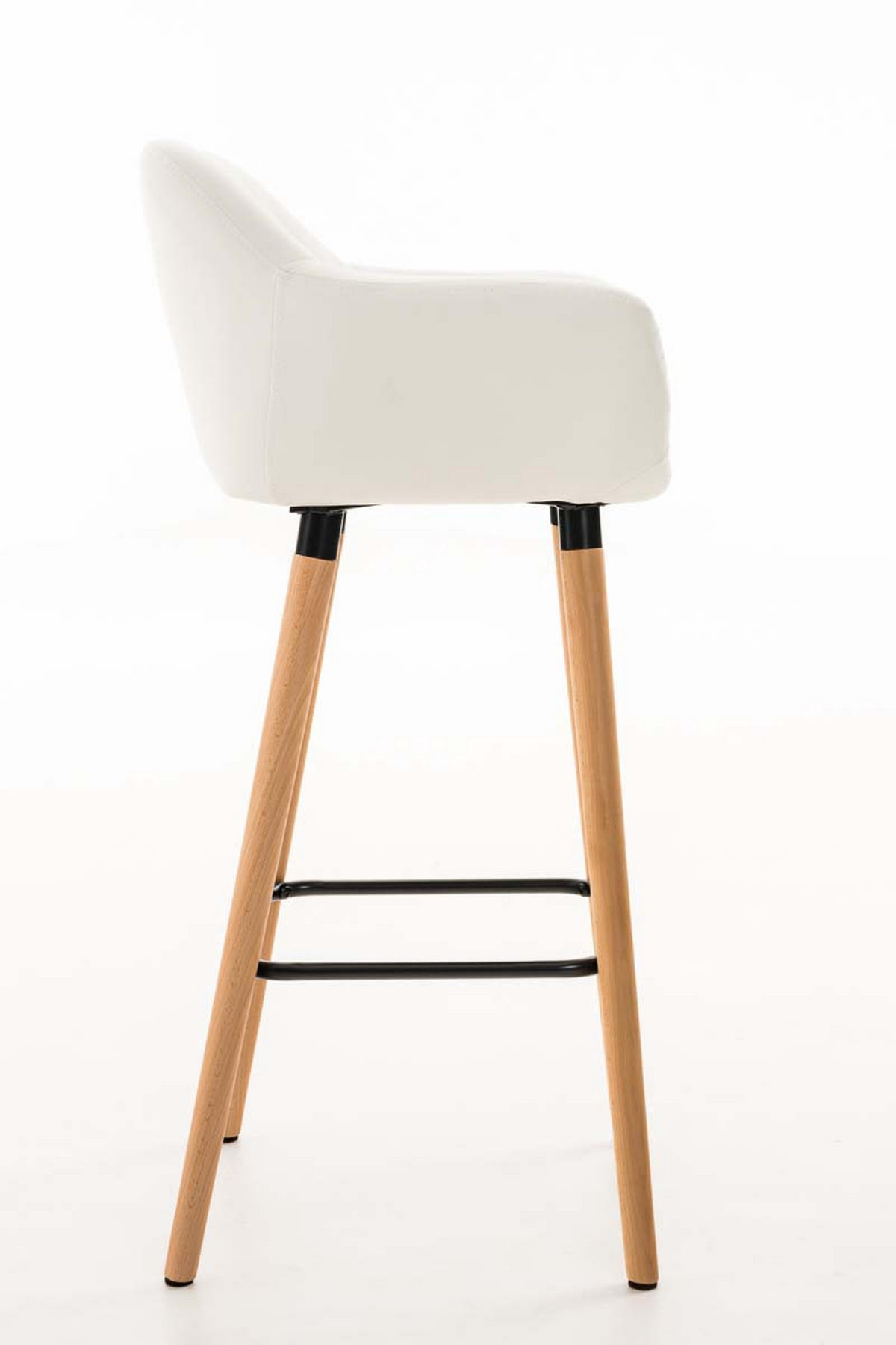 BARHOCKER Lederlook weiß - Eukalyptusholzfarben/Weiß, Holz/Textil (55/99/46cm) - CLP