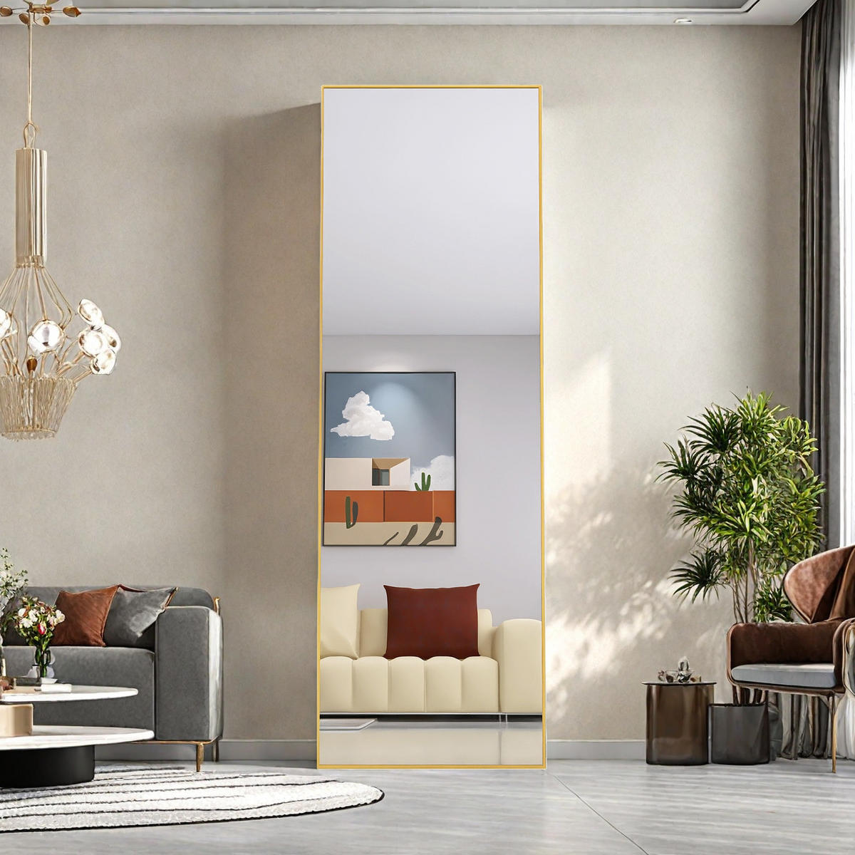 STEHSPIEGEL 53x162cm Gold Aluminiumrahmen Rechteckig Freistehend - Gelb, Glas (2/162/53cm) - SHOPENTRA