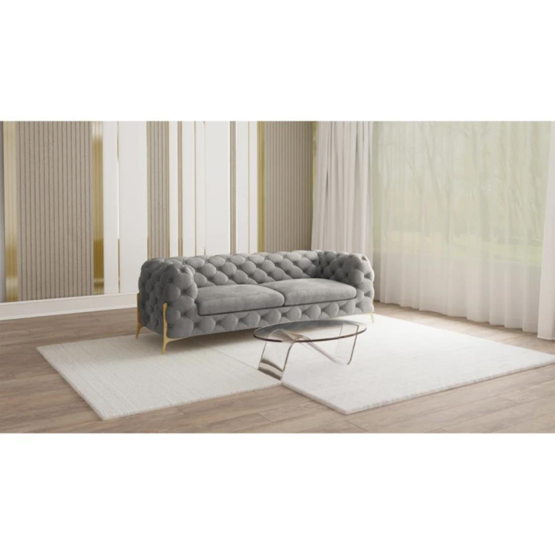CHESTERFIELD-SOFA 3-Sitzer Lexi Grau Samt - Goldfarben/Grau, Holz/Textil (225/75/100cm) - S-Style Möbel