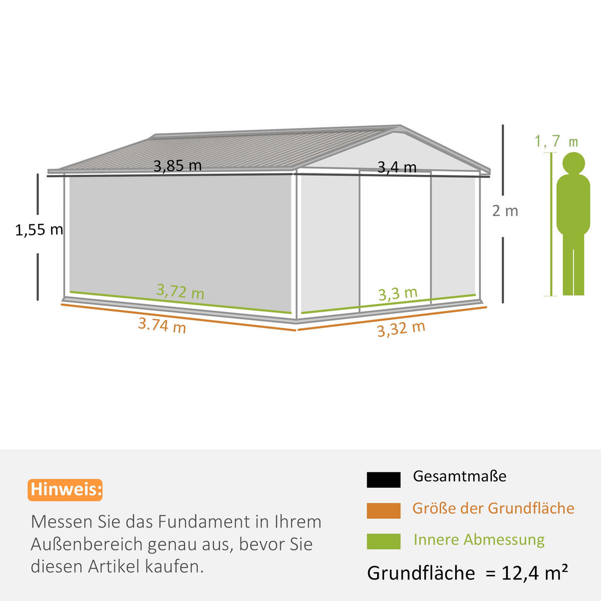 GERÄTEHAUS 386/340/200 cm Hellgrau mit Schiebetür und Fundament - Hellgrau, Metall (386/200/340cm) - Oxeza