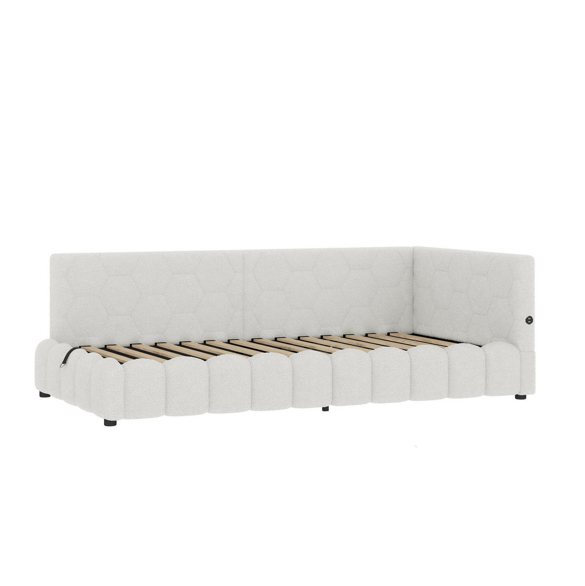 POLSTERBETT aus Vliesimitat 90x200 cm in Weiß mit LED & USB-C-Anschluss - Weiß, Textil (90/200cm) - Modfu