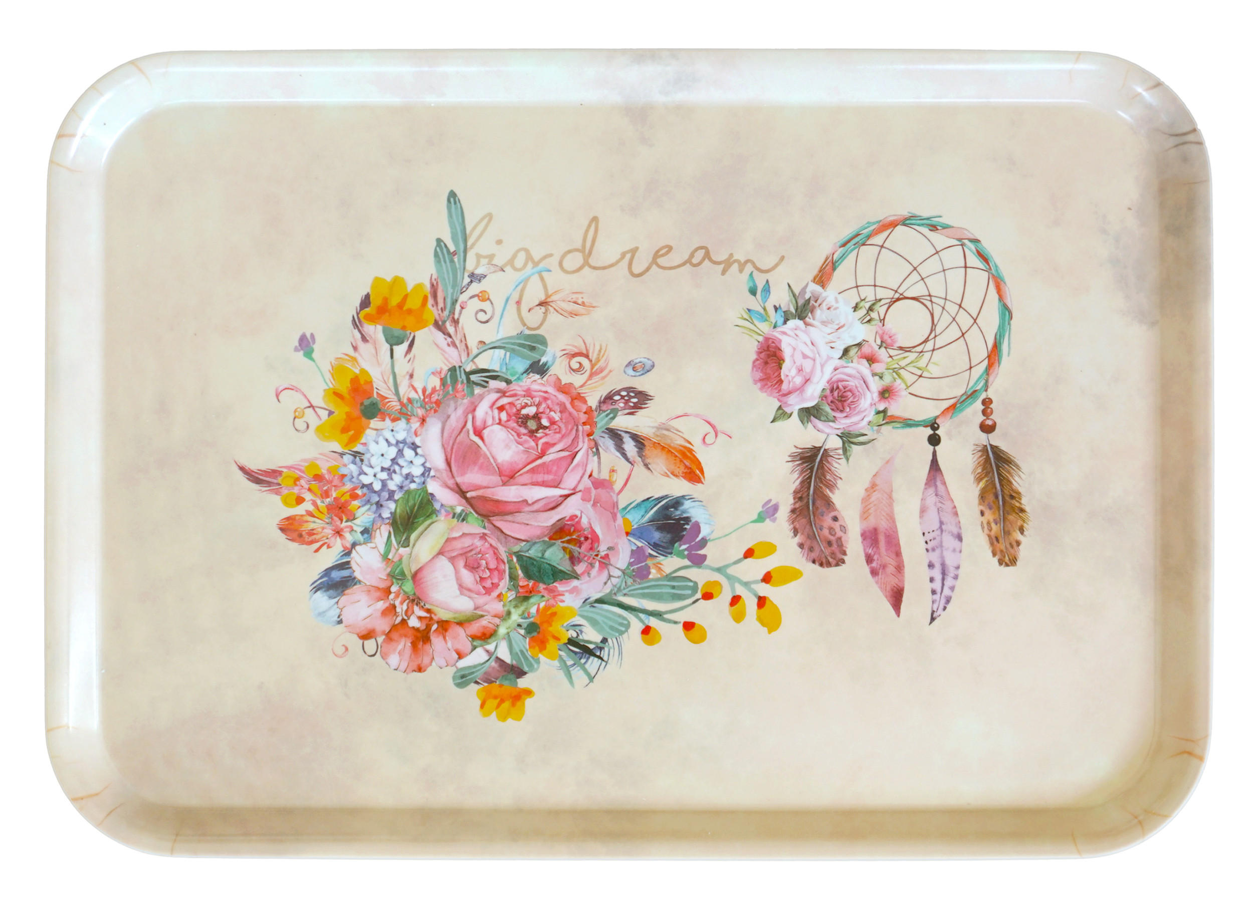 TABLETT Traumfänger, rechteckige Melamin Serviertablett 45x31 cm - Beige, Kunststoff (31/2/45cm) - Lashuma