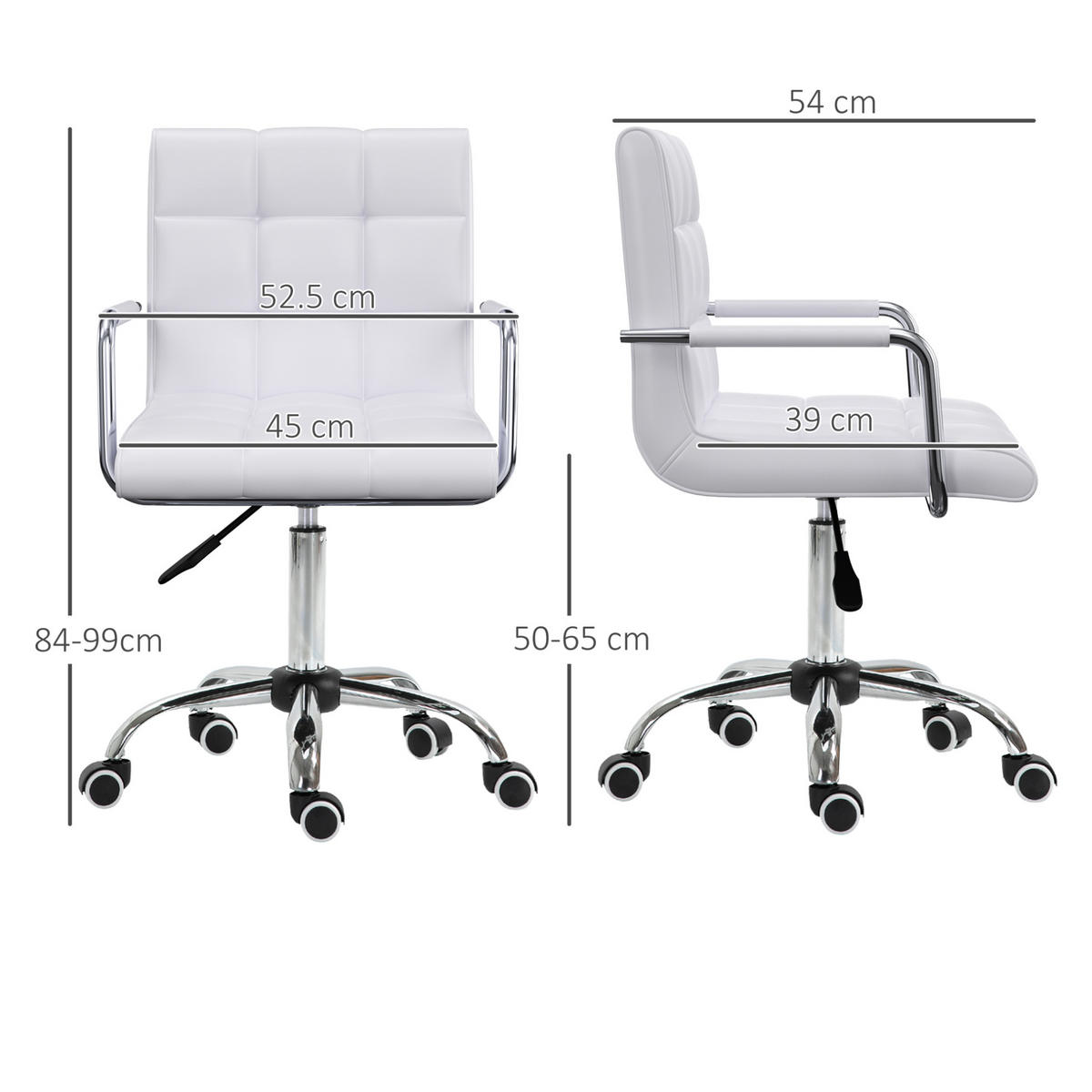 BÜROSTUHL höhenverstellbar Weiß mit Armlehnen - Weiß, Kunststoff (54/99/52.5cm) - Meubliv