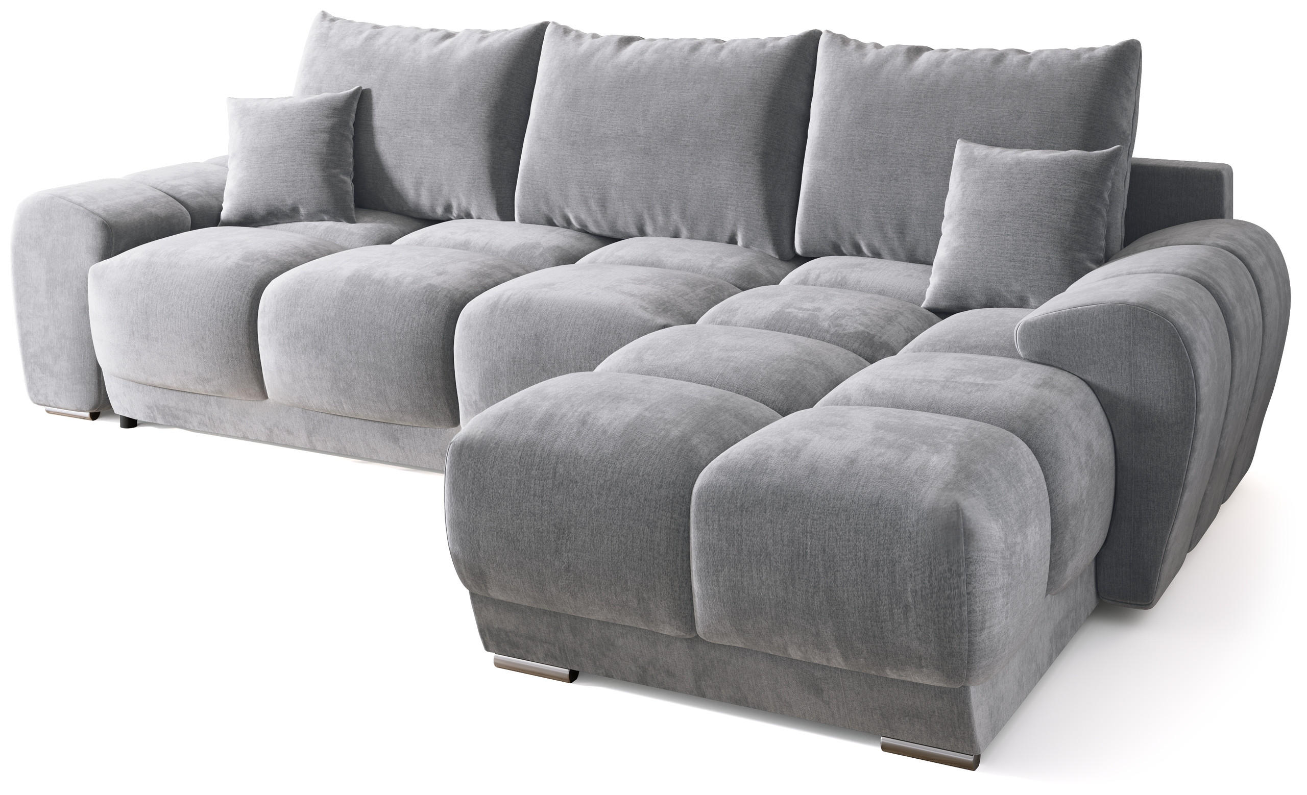 ECKSOFA Nubes mit Schlaffunktion Grau Plüsch - Silberfarben/Grau, Kunststoff/Textil (290/180cm) - Bromarkt
