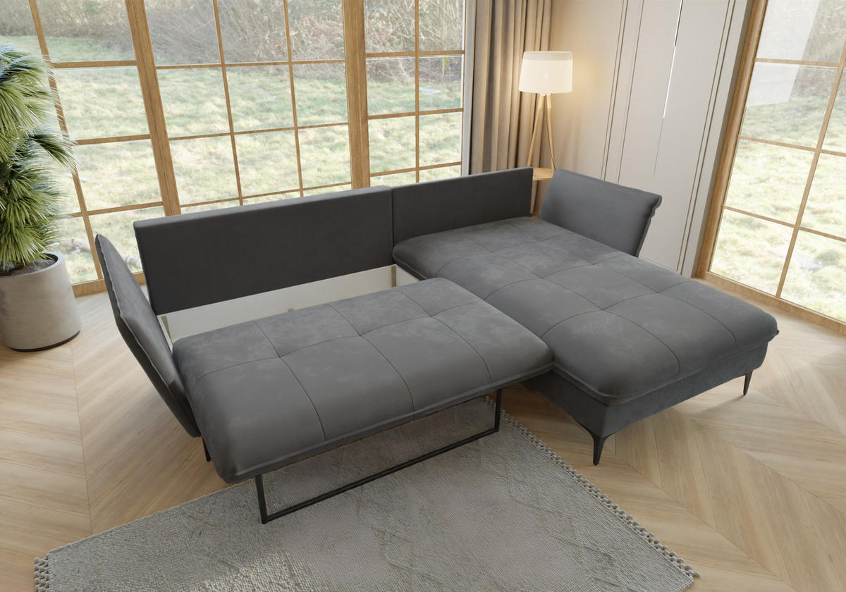 ECKSOFA Mira Grau Samt-Stoff - Schwarz/Grau, Textil/Metall (260/168cm) - S-Style Möbel