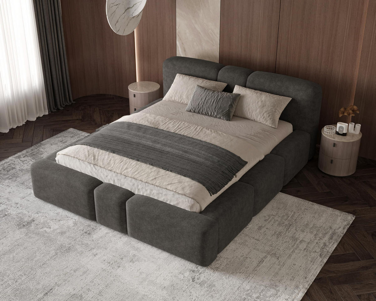 POLSTERBETT Monte140x200 cm- Bettkasten und Stauraum - Doppelbett mit Stabilem Metallrahmen - Anthrazit - Anthrazit, Holzwerkstoff (140/200cm) - Chilly