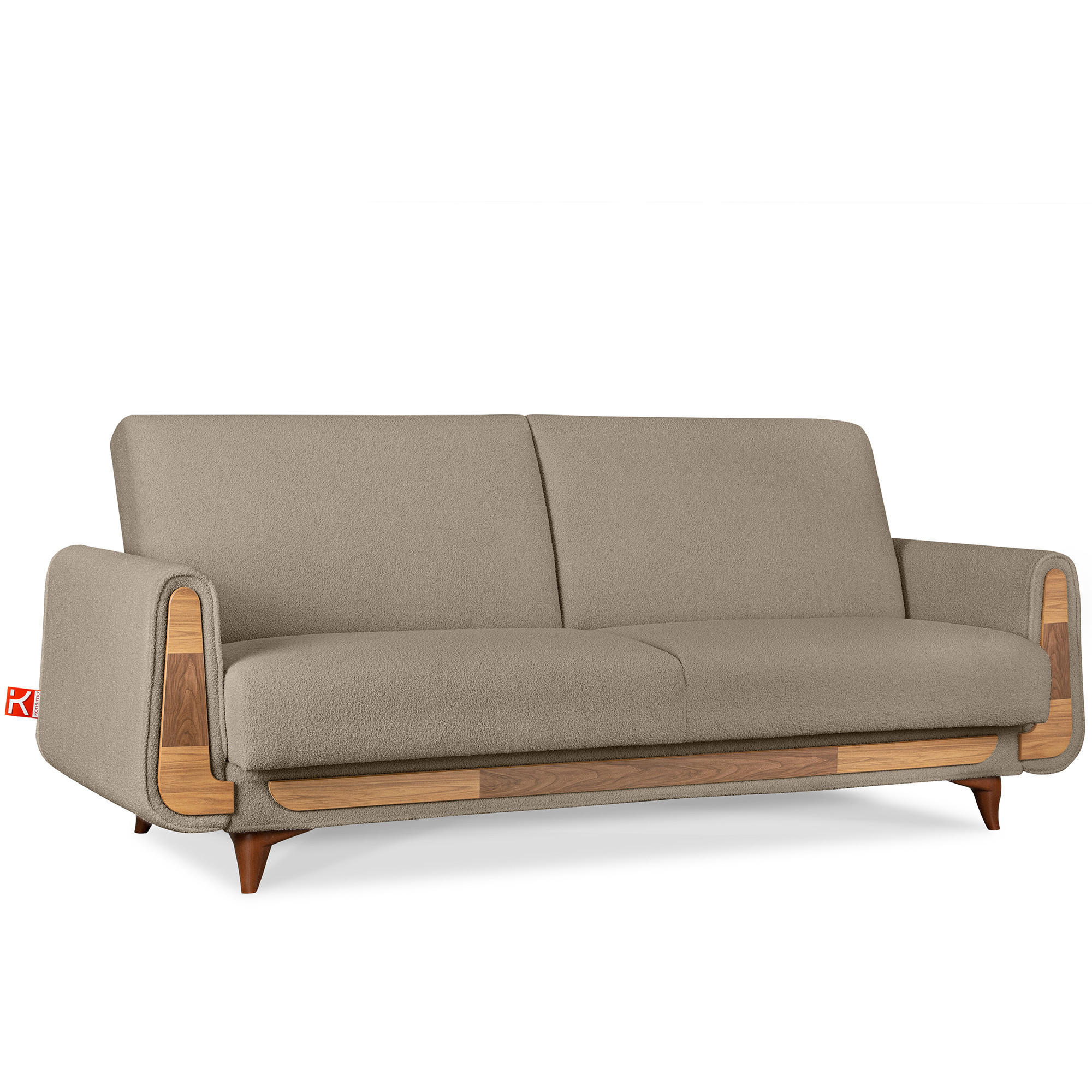 3-SITZER-SCHLAFSOFA GUSTAVO mit Armlehnen, Dunkelbeige - Graubraun/Beige, Holz/Holzwerkstoff (230/98/98cm) - KONSIMO®