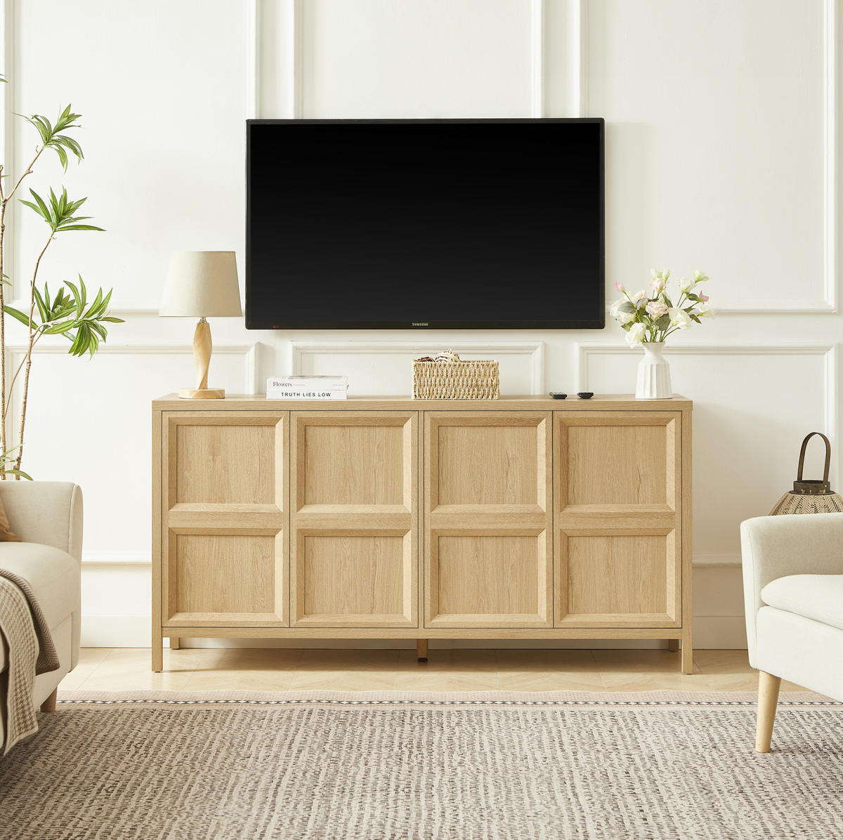SIDEBOARD 160/40/80 cm in Eiche mit Tip-On-Öffnung und Soft-Close - Eichefarben, Holzwerkstoff (160/80/40cm) - Flora Grace