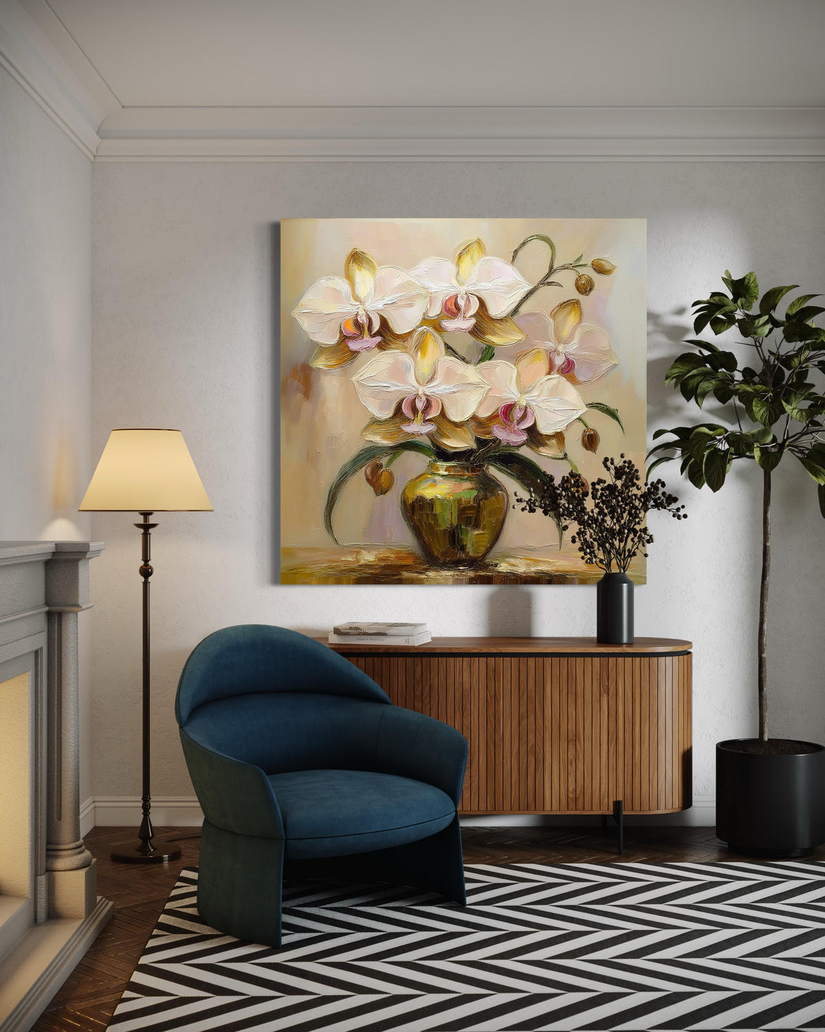 WANDBILD blumenstrauß in einer vase - Weiß, Textil (50/50cm) - Feeby