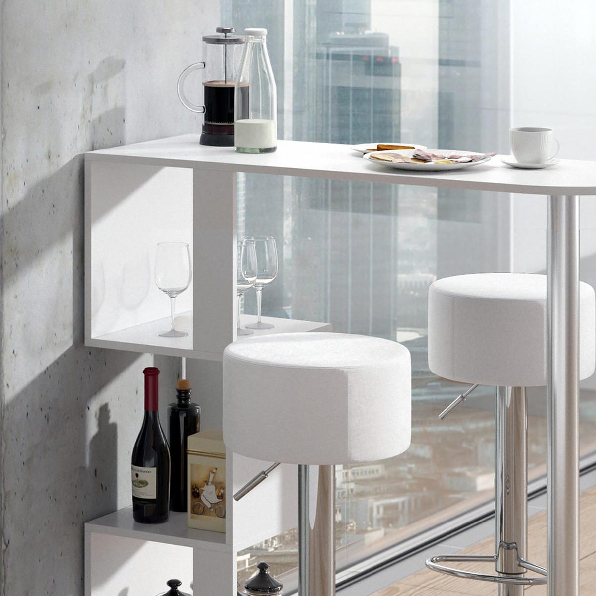 BARTISCH-SET Vincent Weiß 113 x 39.8 cm mit 2 Barhockern - Weiß, Holzwerkstoff (113/111.8/39.8cm) - Vicco