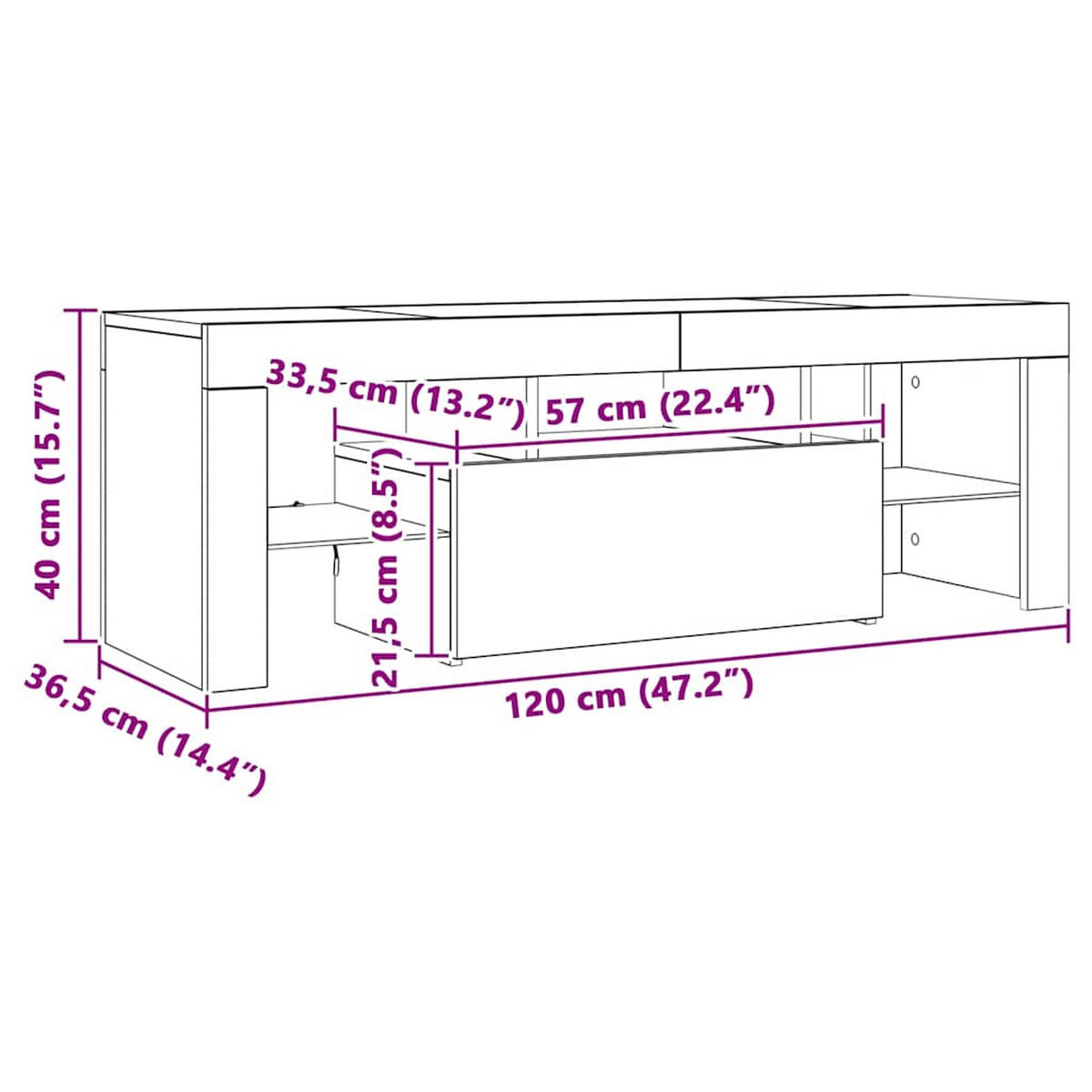 LOWBOARD mit Led 120/36,5/40 cm aus Holzwerkstoff in Altholz-Optik Dekor - Graubraun, Holz (120/40/36.5cm) - vidaXL