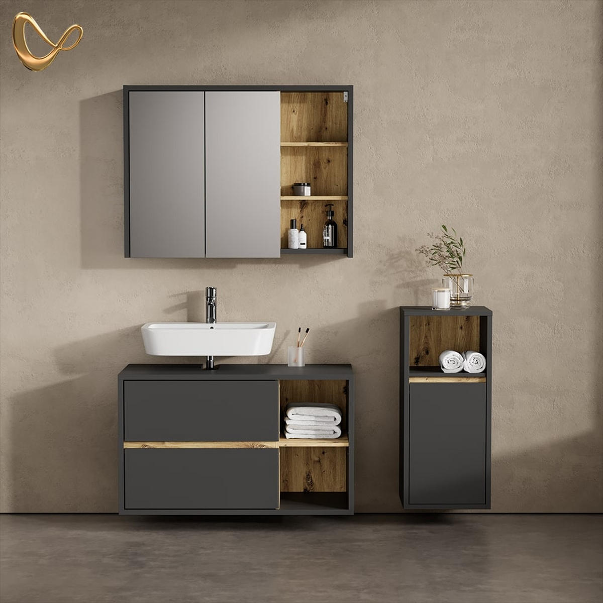 MIDISCHRANK Vomano Anthrazit 38 x 80 cm - Anthrazit, Holzwerkstoff (38/80/33cm) - Livinity®