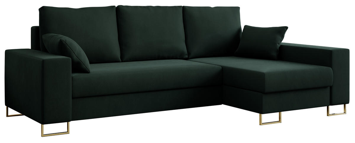 ECKSOFA Dorian Velvet Grün - Goldfarben/Grün, Textil/Metall (242/138cm) - MKS