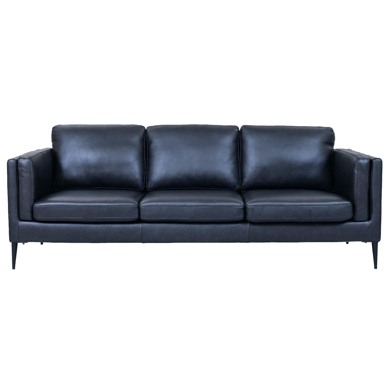 DREISITZER-SOFA Echtleder Schwarz - Schwarz, Leder/Metall (220/83/88cm) - Furnhouse