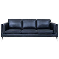 DREISITZER-SOFA Echtleder Schwarz - Schwarz, Leder/Metall (220/83/88cm) - Furnhouse