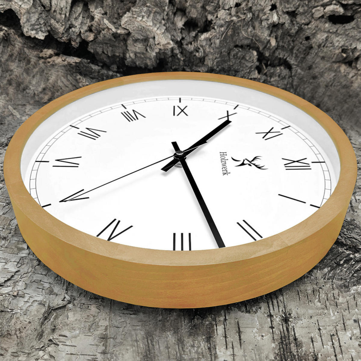 WANDUHR Holz Designer FREIBURG Loft Wand Uhr, beige, weiß - Beige, Glas/Holz (30/30/4.2cm) - Holzwerk