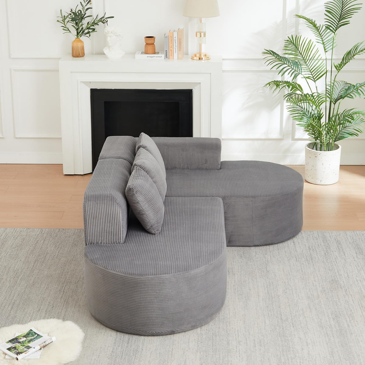 ECKSOFA 220/155/70 cm Grau Cord mit 3 Kissen, Rechte Seite - Grau, Textil (220/155cm) - Oxeza