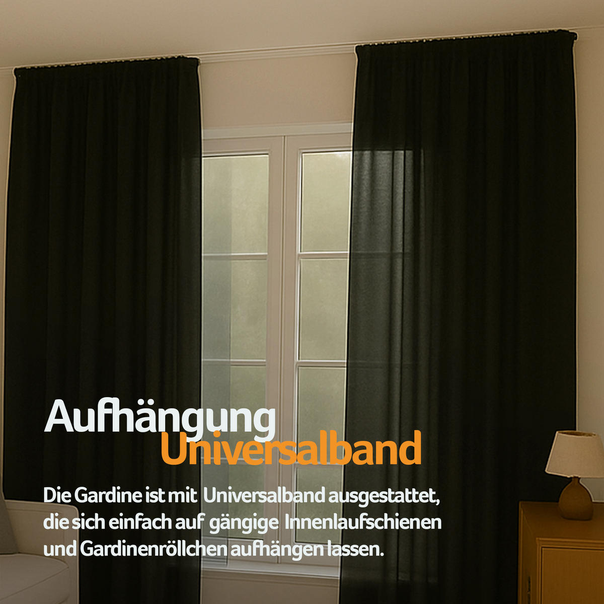 GARDINE Universalband "blickdicht" 2er Pack Schwarz 140x145 cm - Schwarz, Textil (140/145cm) - Bestlivings