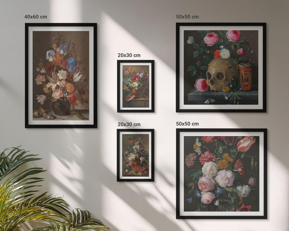 BILDER SET 5er Set - 50x50 cm & 20x30 cm & 40x60 cm Schwarzer Rahmen - Pfingstrosenporträt einer Frau für Zuhause - Schwarz, Kunststoff (40/60cm) - TULUP