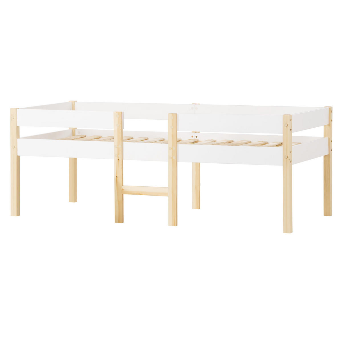 DETSKÁ posteľ 90/200 cm biela polovyvýšená s ochranou proti pádu z masívnej borovice a MDF - biela, drevo (90/200cm) - OKWISH