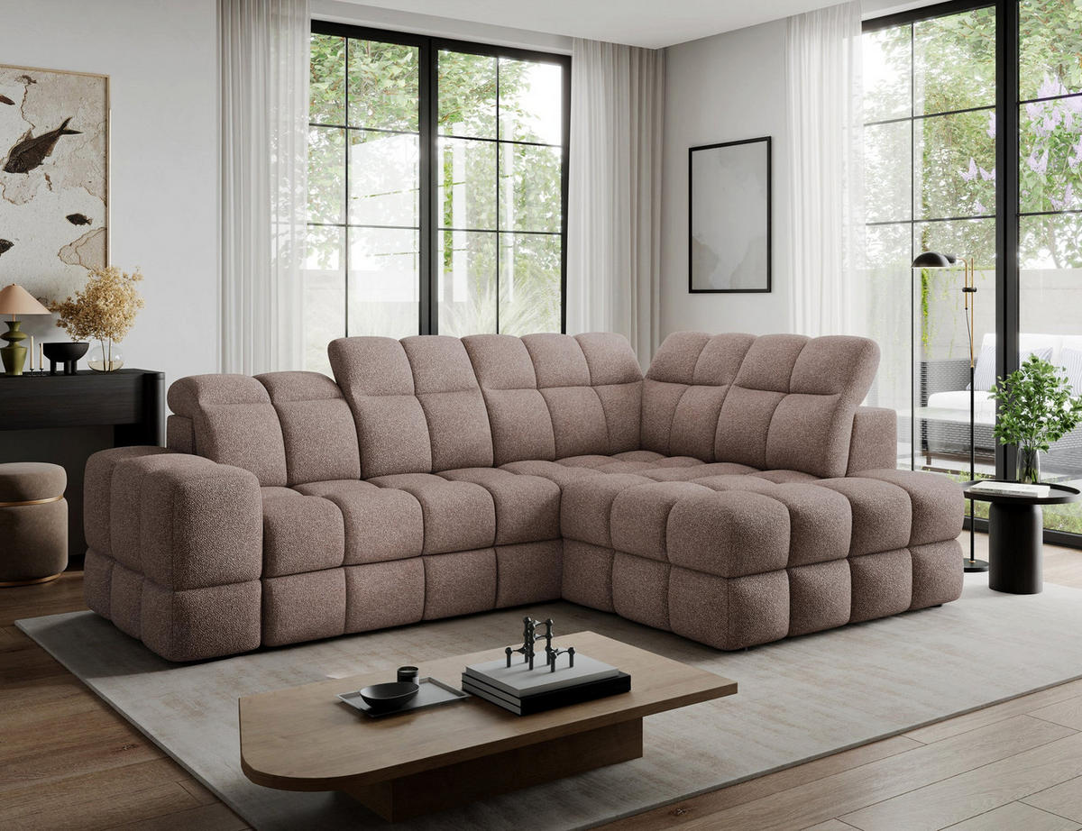 ECKSOFA Bronon mit Schlaffunktion und Bettkasten – Modernes Design, verstellbare Kopfstützen und verschiebbare Rückenlehnen - Beige, Kunststoff (296/109cm) - Wohnideebilder