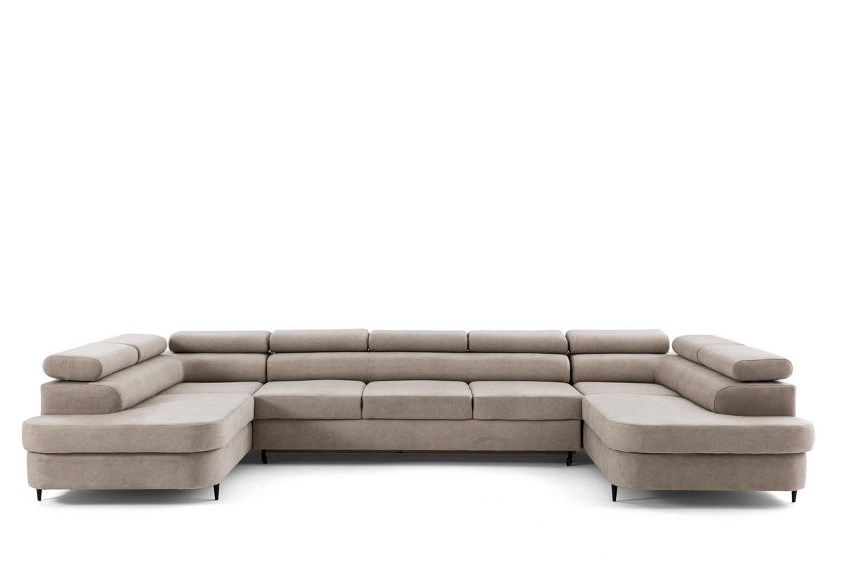 ECKSOFA U-Form PRIAM MAXI U2 XXL Ecksofa U-form 400 cm mit Schlaffunktion, 2 Bettkästen & Kopfteilverstellung Beige - Beige, Holz/Textil (400/91/203cm) - Muffo