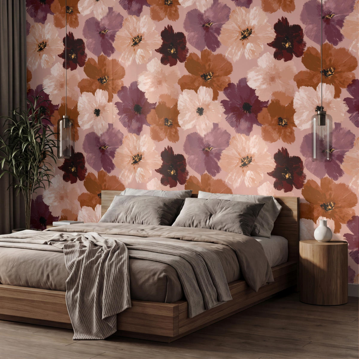 TAPETE - Blumen - Abstrakt - Erdtöne - 450x260 cm - Multicolor, Papier (450/260cm) - OnlyWow