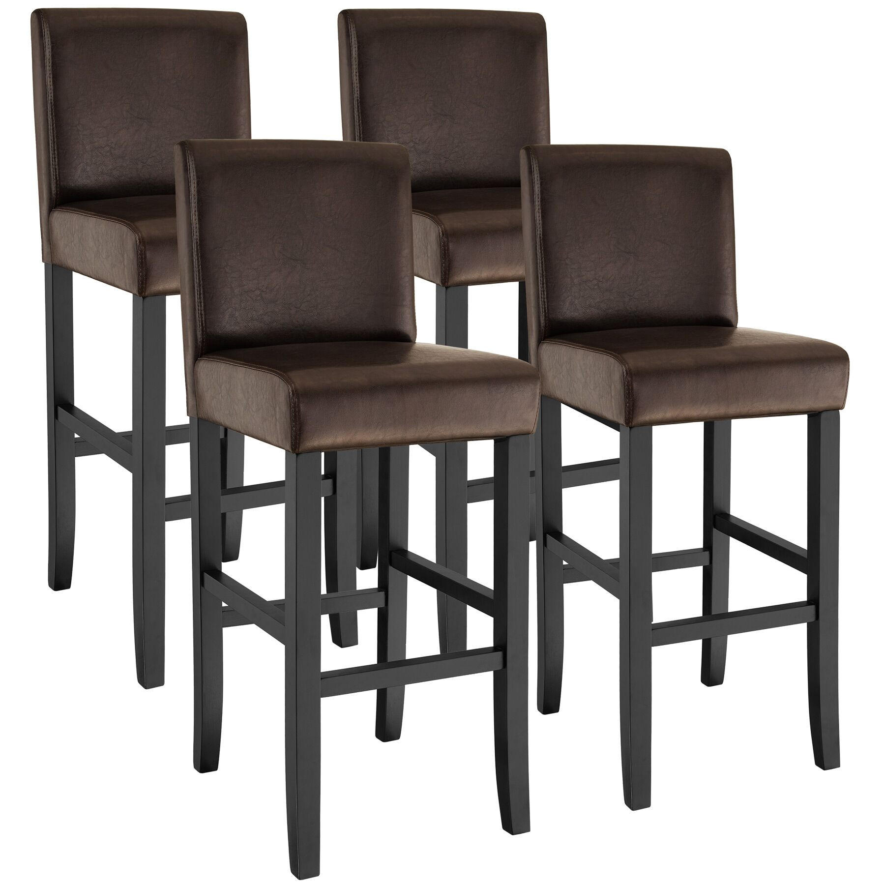 BARHOCKER 4er Set Kunstleder, Sitzhöhe 76 cm,antikbraun - Braun, Holz (40/107/41cm) - tectake