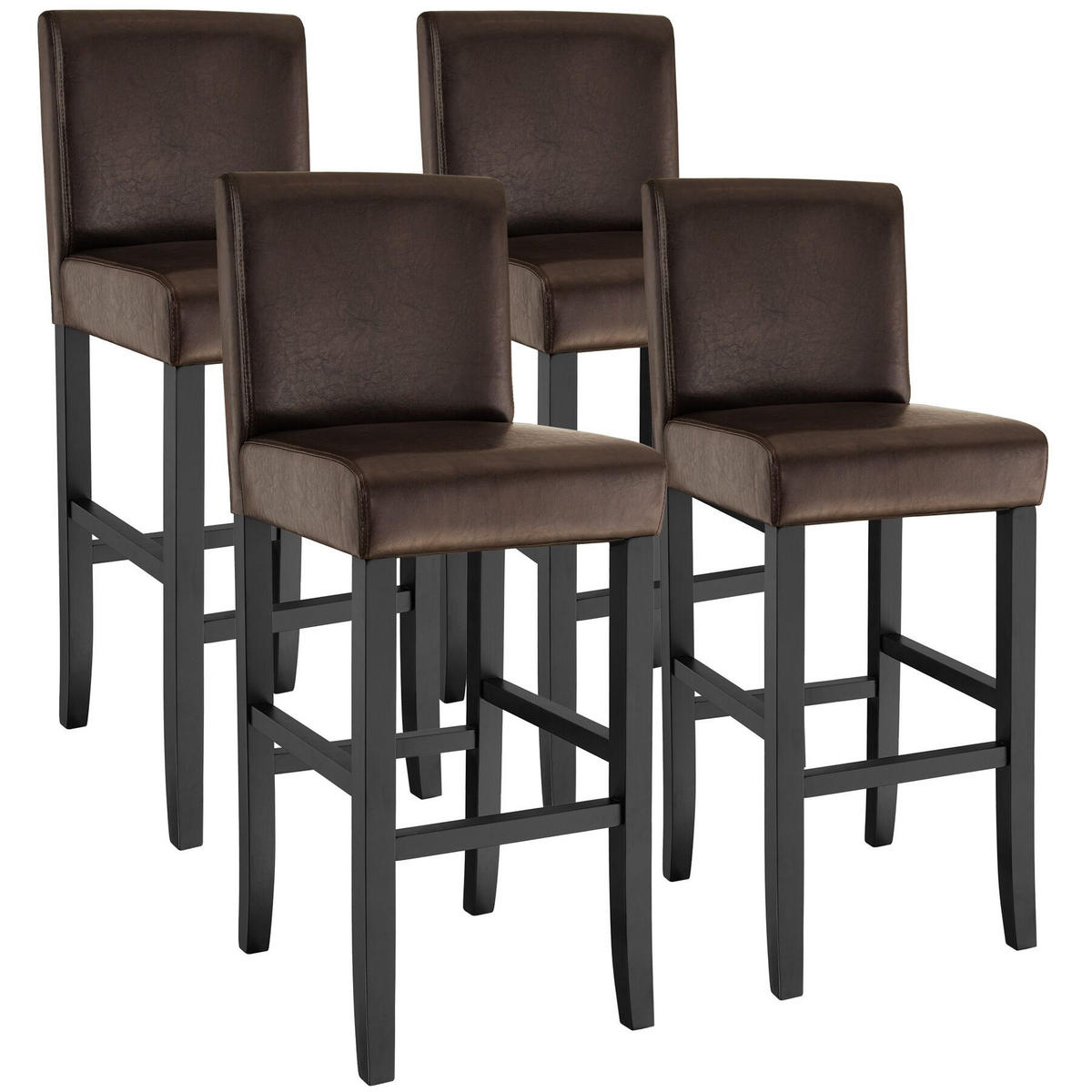 BARHOCKER 4er Set Kunstleder, Sitzhöhe 76 cm,antikbraun - Braun, Holz (40/107/41cm) - tectake