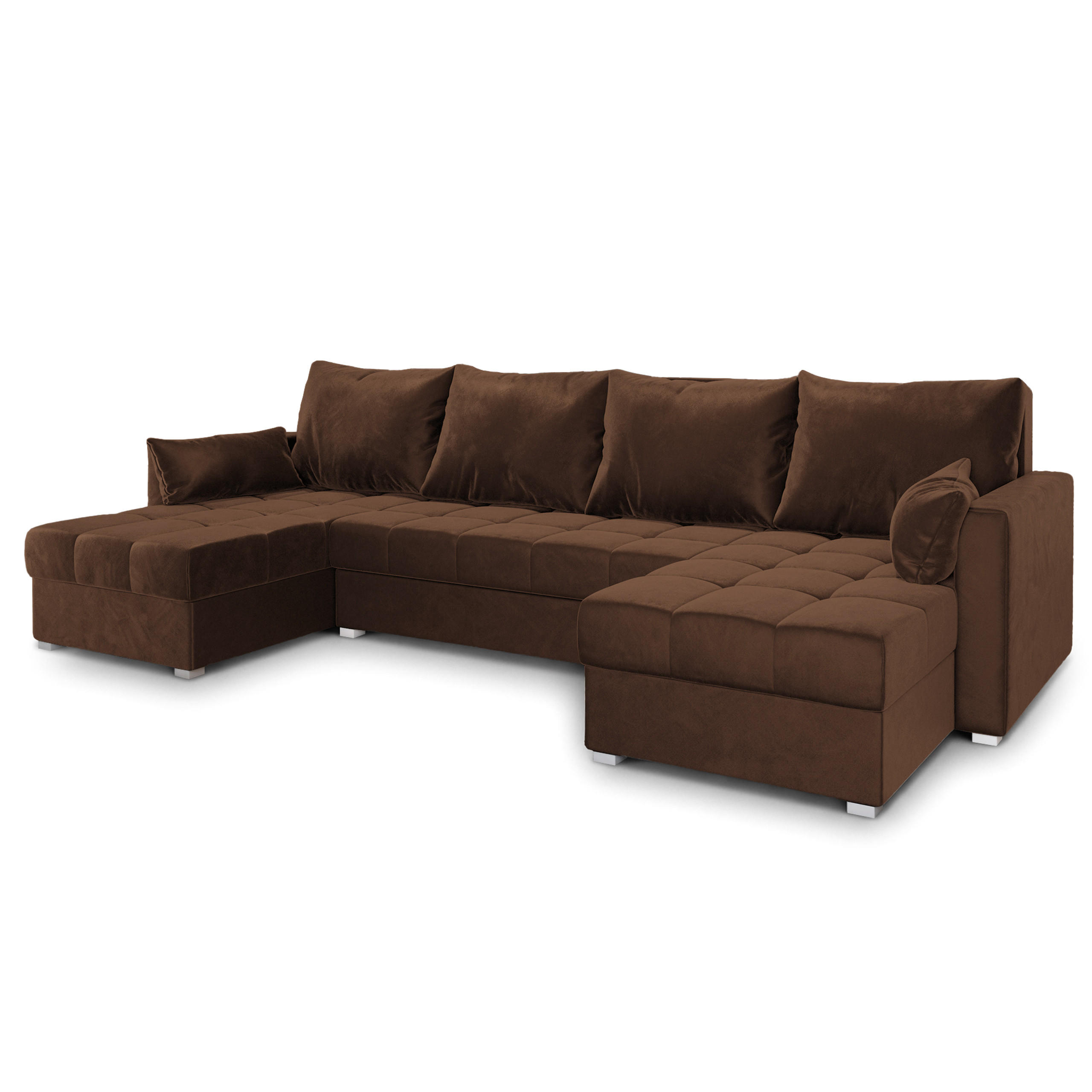 WOHNLANDSCHAFT NAKO Braun Plüsch-Stoff mit Schlaffunktion - Braun/Grau, Holz/Kunststoff (285/85/140cm) - MASSENO