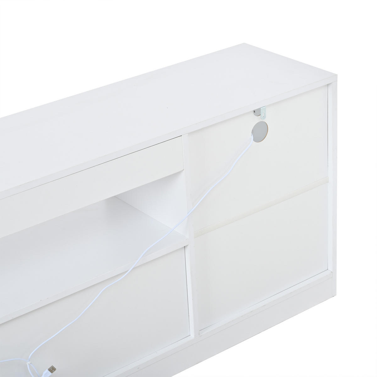 TV-ELEMENT180X35X60CM Weiß Hochglanz mit LED-Beleuchtung für 75-Zoll-TV - Weiß, Holz (46.99/22.5/72.01cm) - Raelunyi