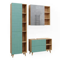 BADMÖBEL-SET Rudi Mintgrün 3 Teile, mit Hochschrank - Eichefarben/Mintgrün, Holzwerkstoff (90/59/32cm) - Vicco