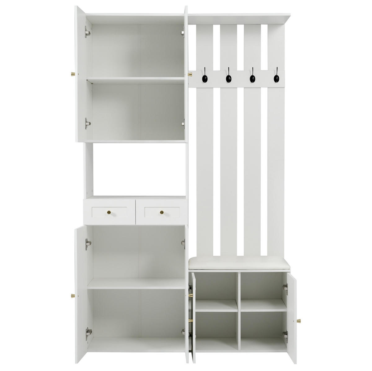 GARDEROBENSET 110/37/180 cm weiß aus Spanplatte mit Schuhbank - Weiß, Holzwerkstoff (110/180/37cm) - OKWISH