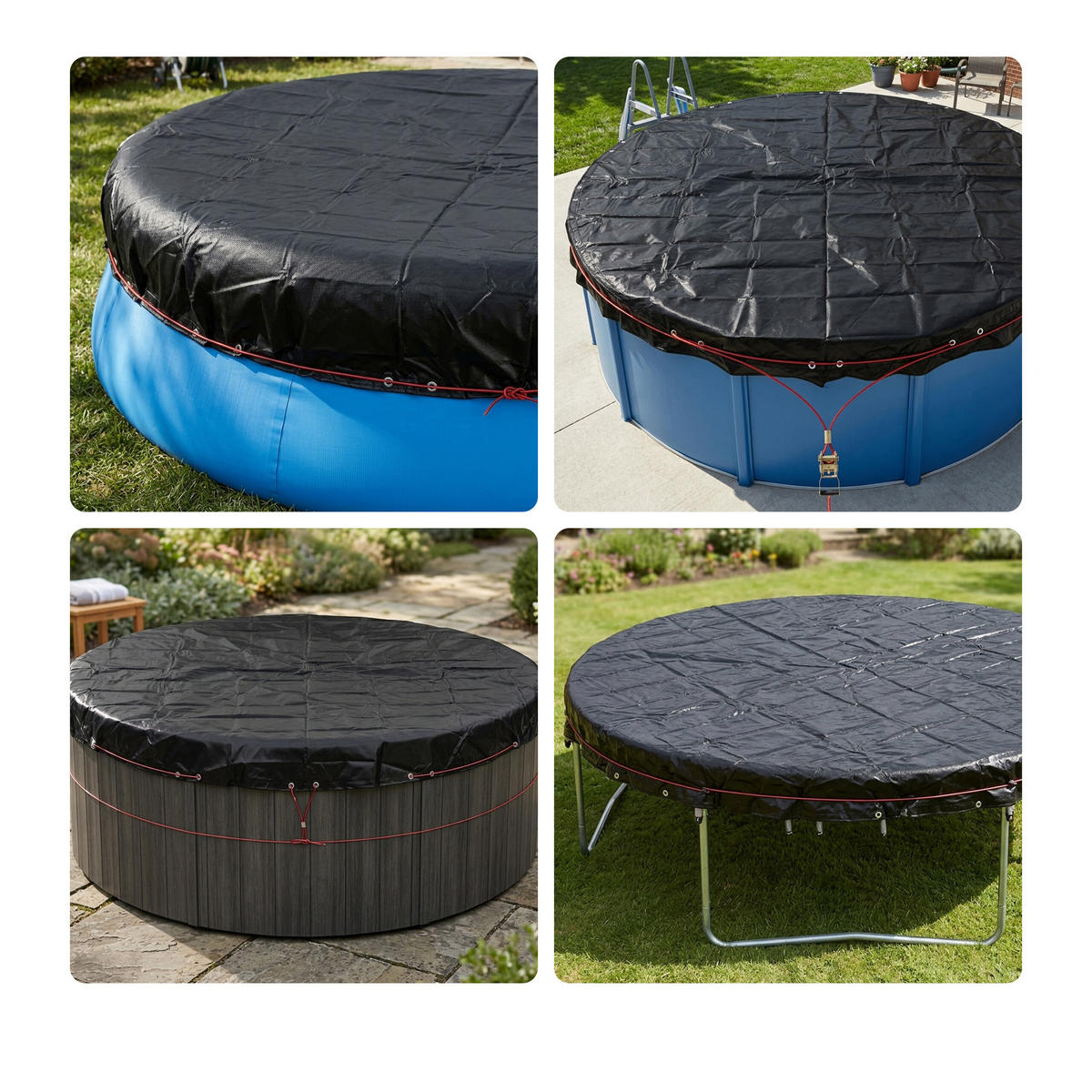 POOLABDECKUNG Schwarz rund Durchmesser 610 cm - Schwarz, Kunststoff/Metall (610/610cm) - Relaxdays