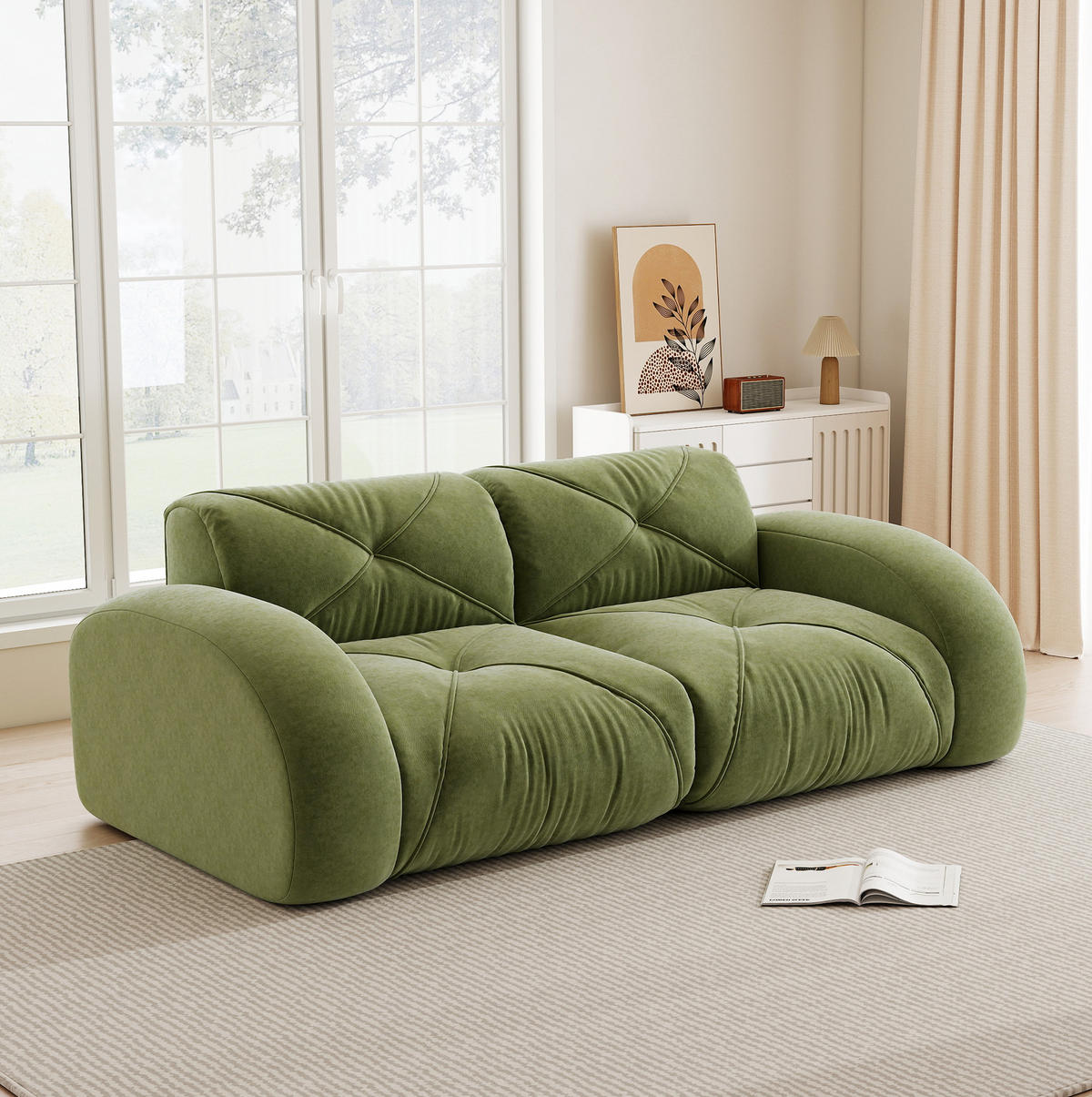 SOFA 204/95/76 cm in Grün aus Chenille - Grün, Textil (95/76/204cm) - Flora Grace