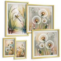 BILDER SET 5er Set - 50x50 cm & 20x30 cm & 40x60 cm Goldrahmen - Pastellfarbene Löwenzahnblüten - Goldfarben, Kunststoff (40/60cm) - TULUP