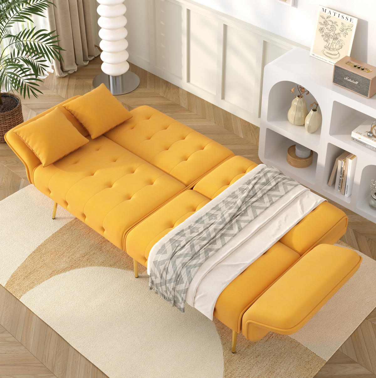 SOFABETT Samt mit verstellbarer Rückenlehne und Armlehnen Gelb 178/82/70 cm - Gelb, Textil (82/70/178cm) - Redom