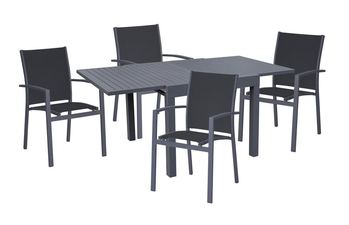 GARTEN-SITZGRUPPE Dorian 5-teilig Gartenmöbel-Set - Dunkelgrau, Kunststoff - DELUKE